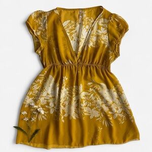 Vintage Y2K Papaya yellow sheer floral babydoll top
